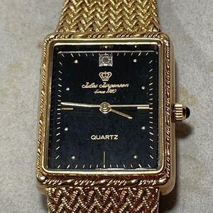 Jules Jurgensen Gold Watch Black Face Pristine Glass Inspection Sticker Like New